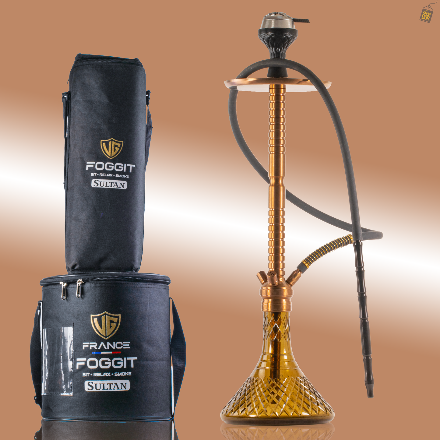 Sultan Heygan Hookah with 2 Bags - Bronze Stem / Light Brown Base