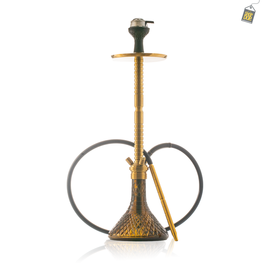 Sultan Heygan Hookah with 2 Bags - Gold Stem / Bronze Base