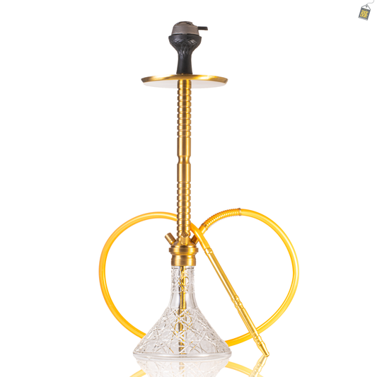 Sultan Heygan Hookah with 2 Bags - Gold Stem / Transparent Base