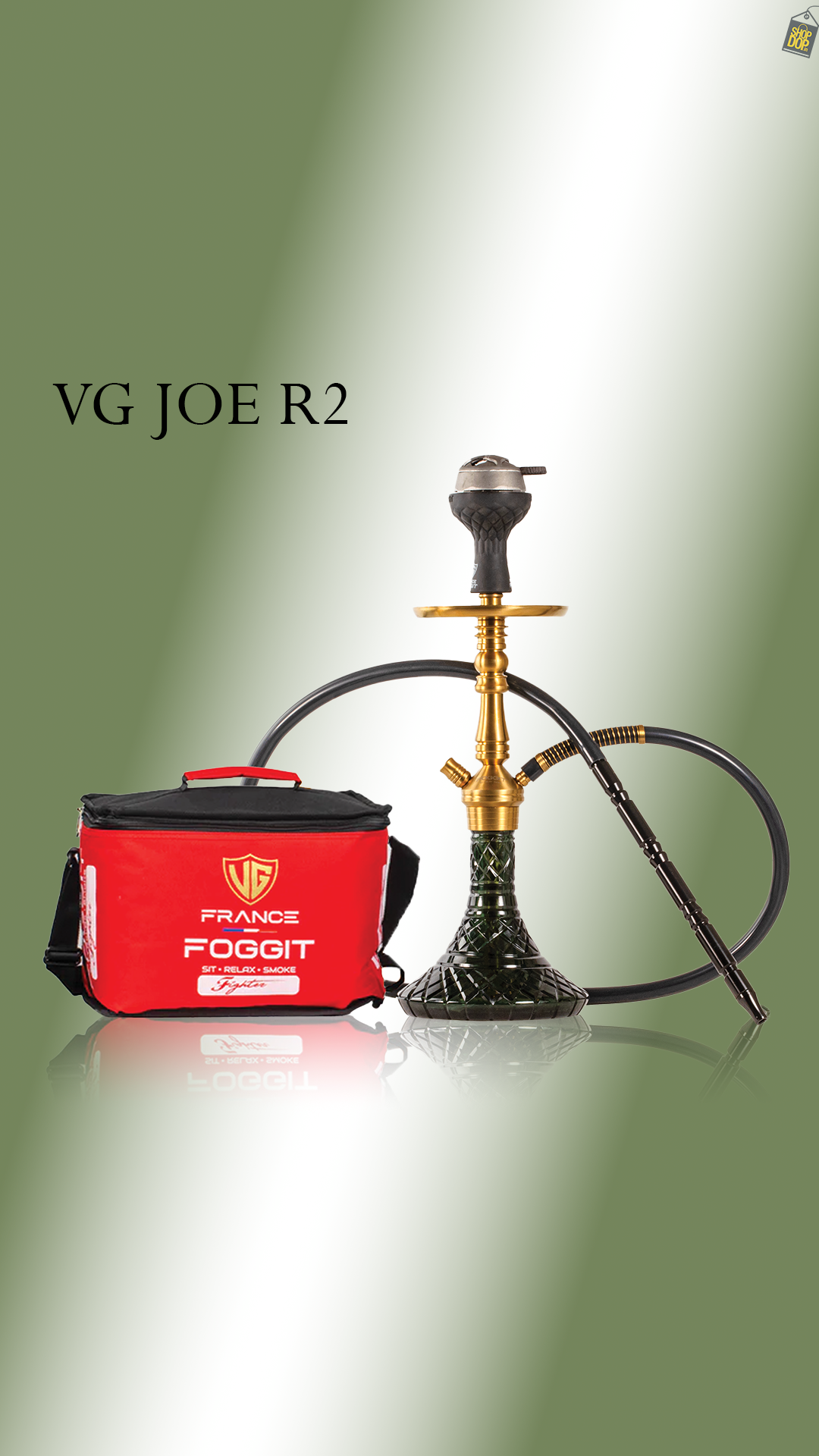 VG Joe R2 Hookah with Bag - Gold Stem / Emerald Green Base
