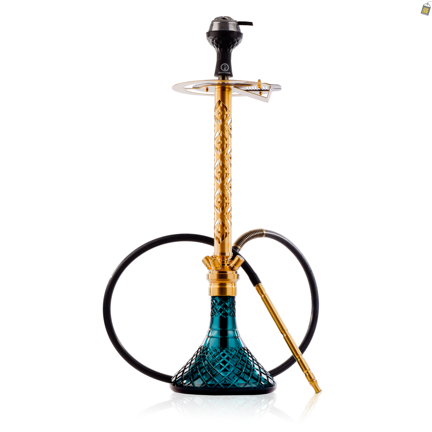 COCOYAYA King Series 2.0 Gem Hookah with Black Bag - Gold Stem / Ocean Green Base
