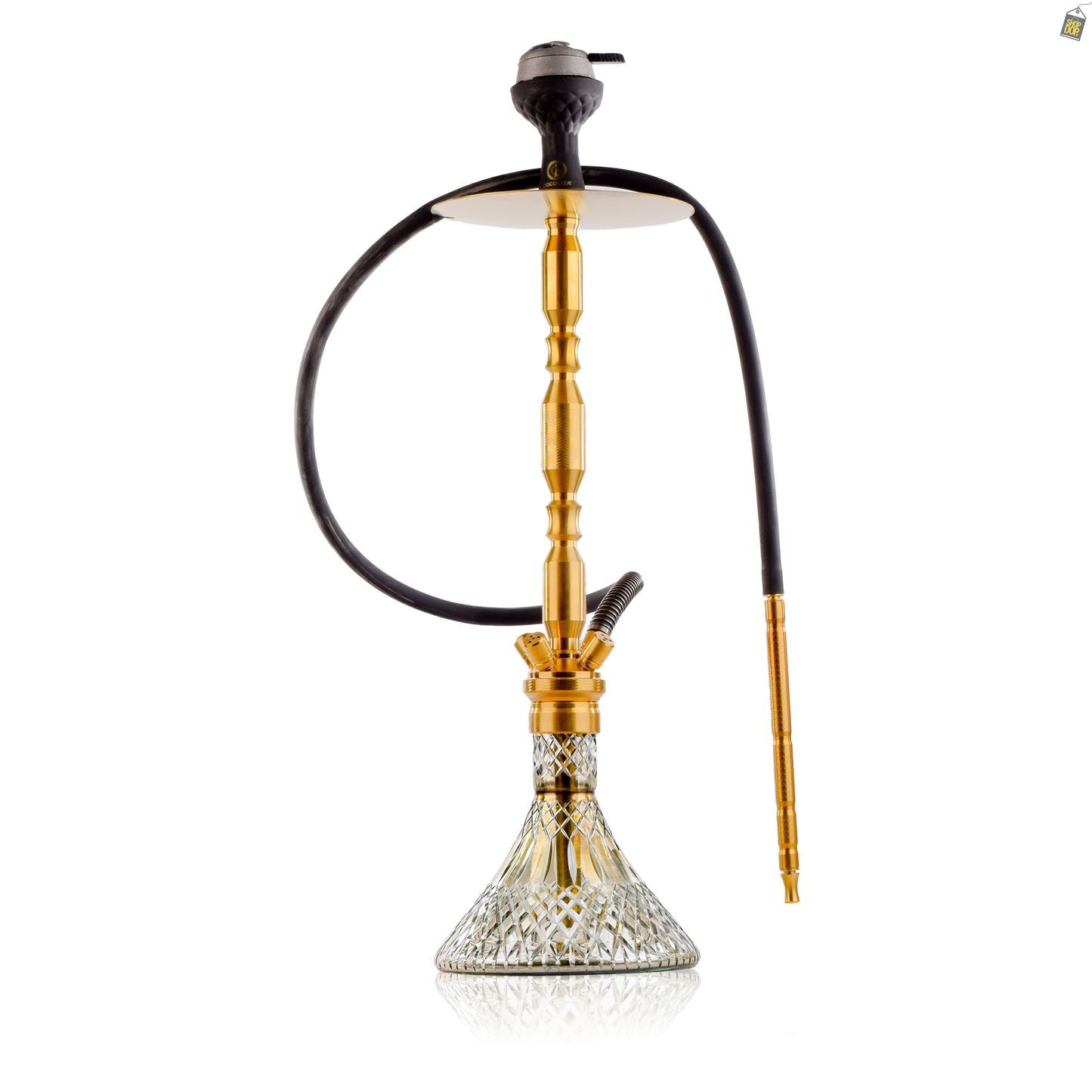 COCOYAYA King Series Brando Hookah - Golden Stem / Cut Glass Grey Base with bag
