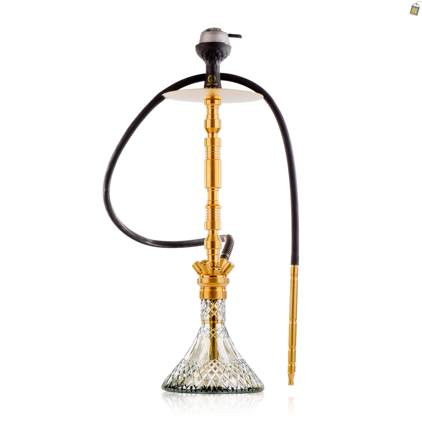 COCOYAYA King Series Hector Hookah - Golden Stem / Cut Glass Grey Base with bag