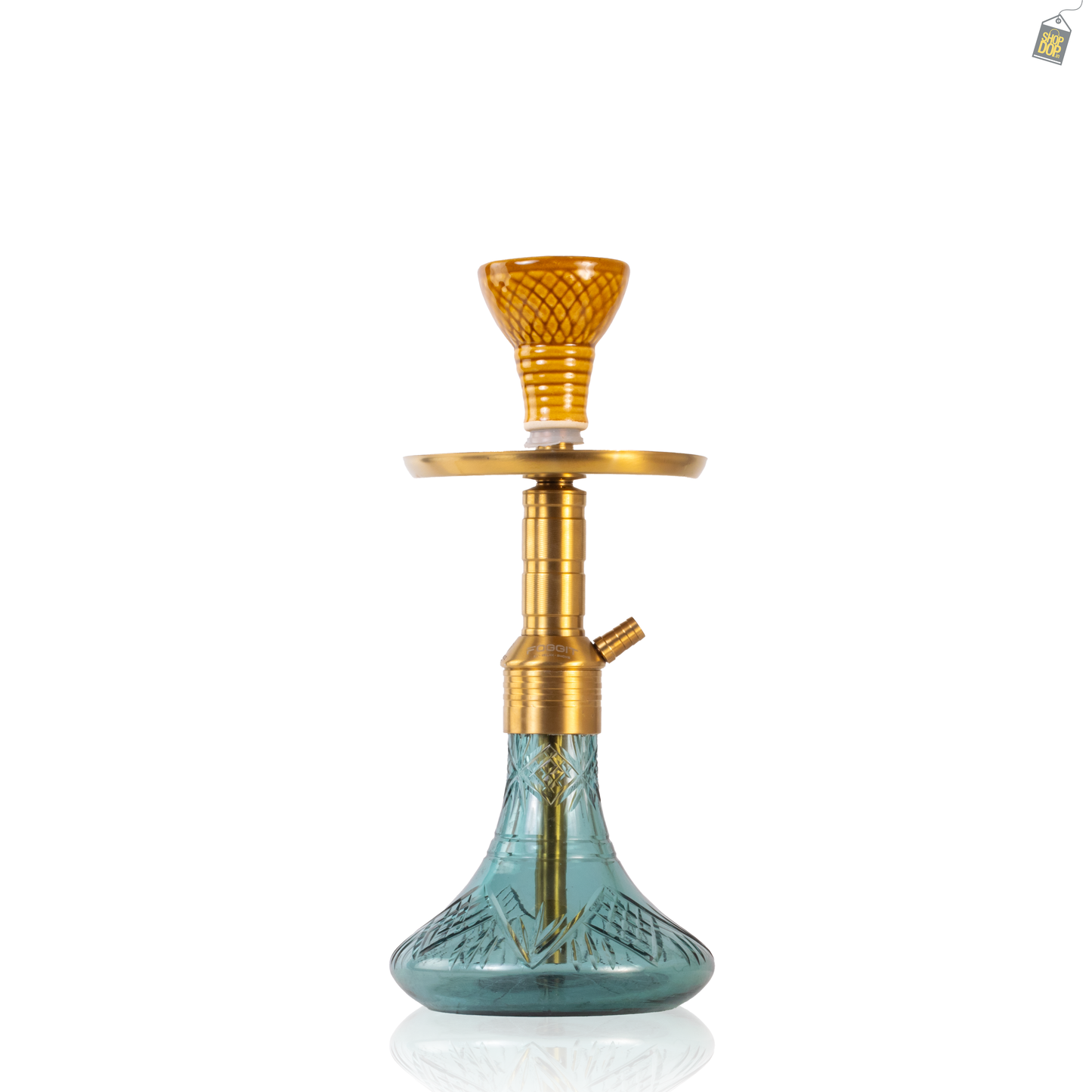 Noddy 007 Night Fire Hookah with Bag - Gold Stem / Aqua Base