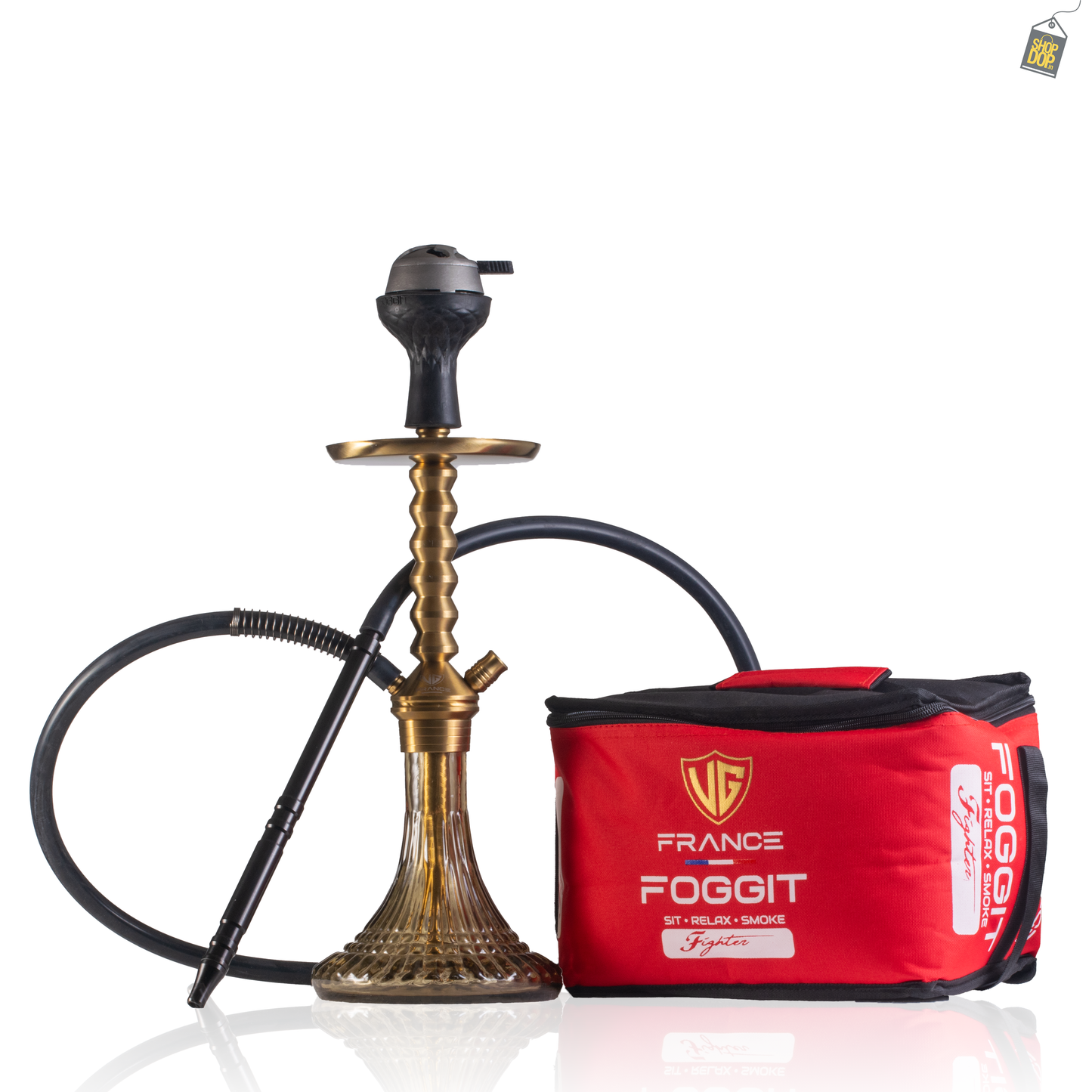 VG Joe Ladder Hookah with Bag - Gold Stem / Grey Line Base