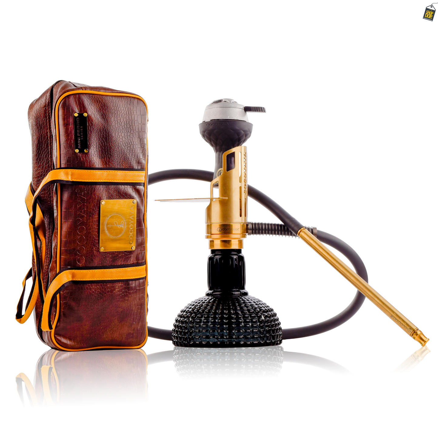 COCOYAYA Mini Ferro Savi Hookah with- Golden Stem / Black Base with Bag