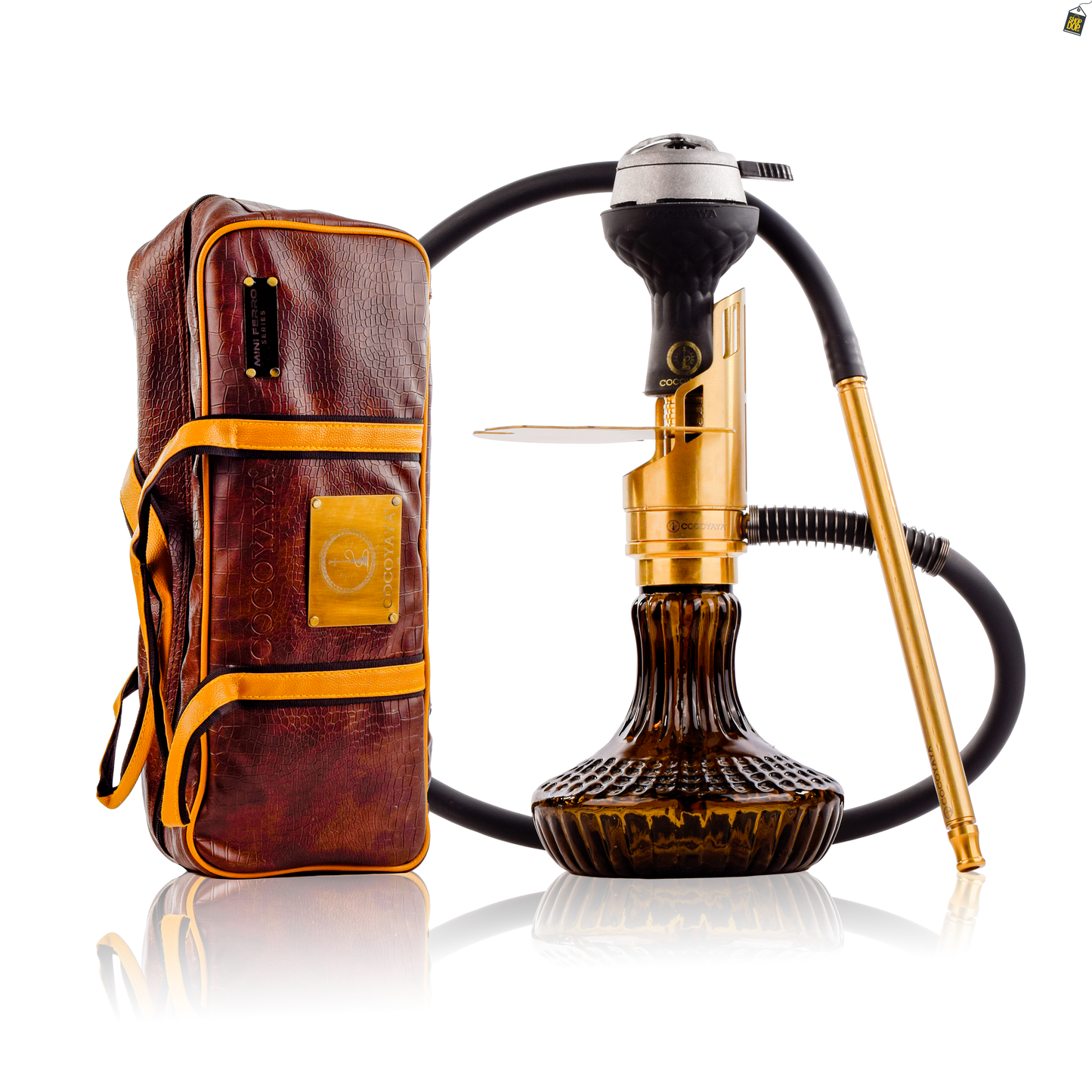 COCOYAYA Mini Ferro Savi Hookah with- Golden Stem / Bronze Base with Bag
