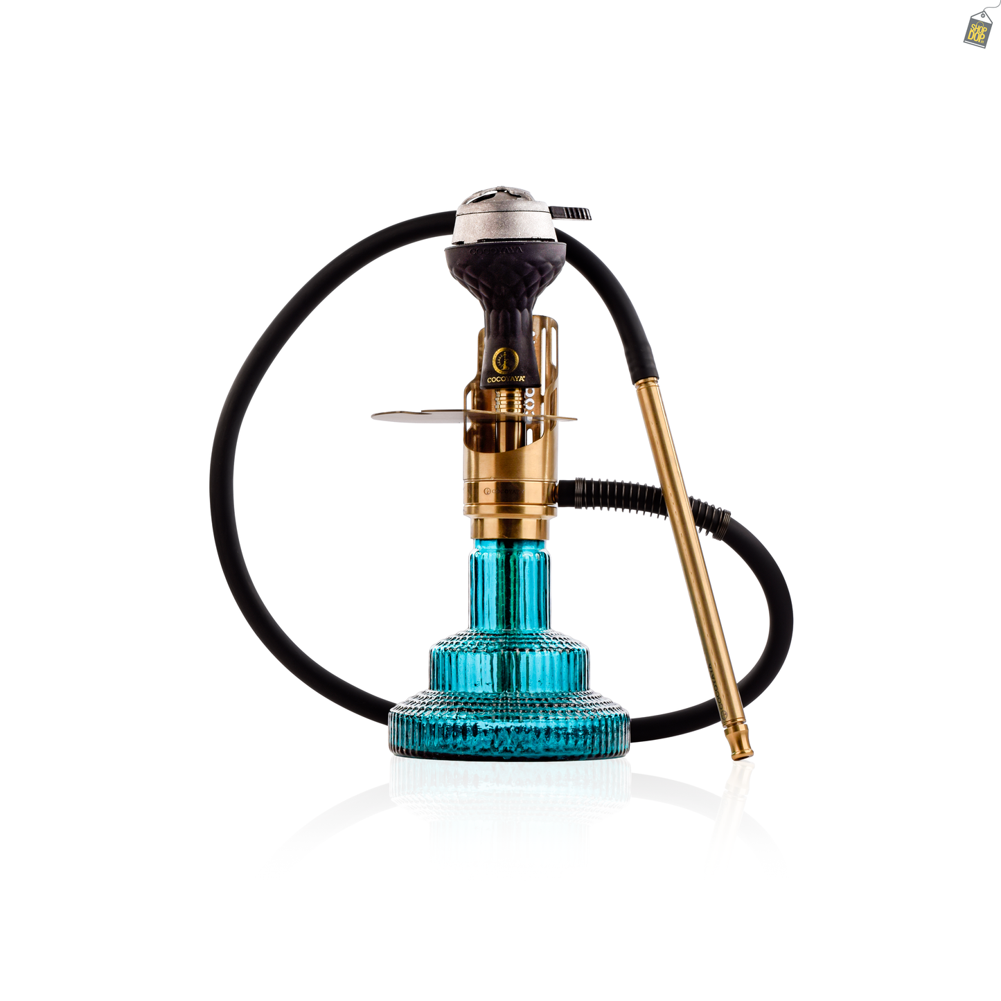 COCOYAYA Mini Ferro Savi Hookah with- Golden Stem / Ocean Green Base with Bag
