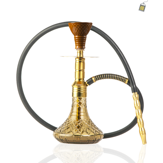 Noddy 007 Night Fire Hookah with Bag - Gold Stem / Grey Base