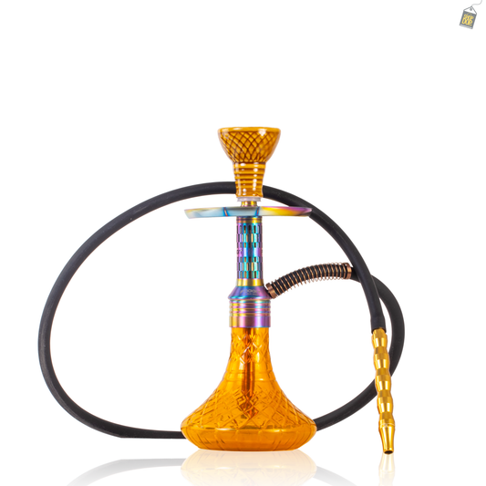 Dark Knight Orbit Hookah with Bag - Rainbow Stem / Amber Base