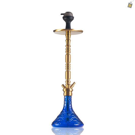 Sultan Orchan Hookah with 2 Bags - Golden Stem / Blue Base