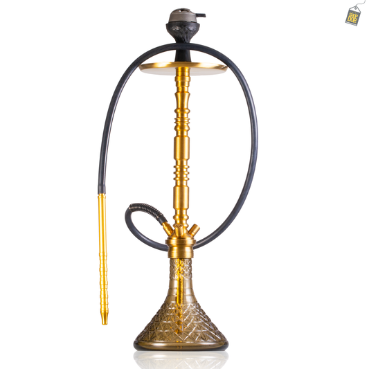 Sultan Orchan Hookah with 2 Bags - Grey Base / Golden Stem
