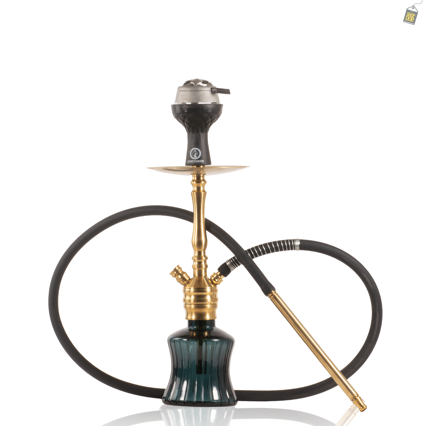 COCOYAYA VIP Robby Hookah with Bag - Gold Stem / Emerald Green Base