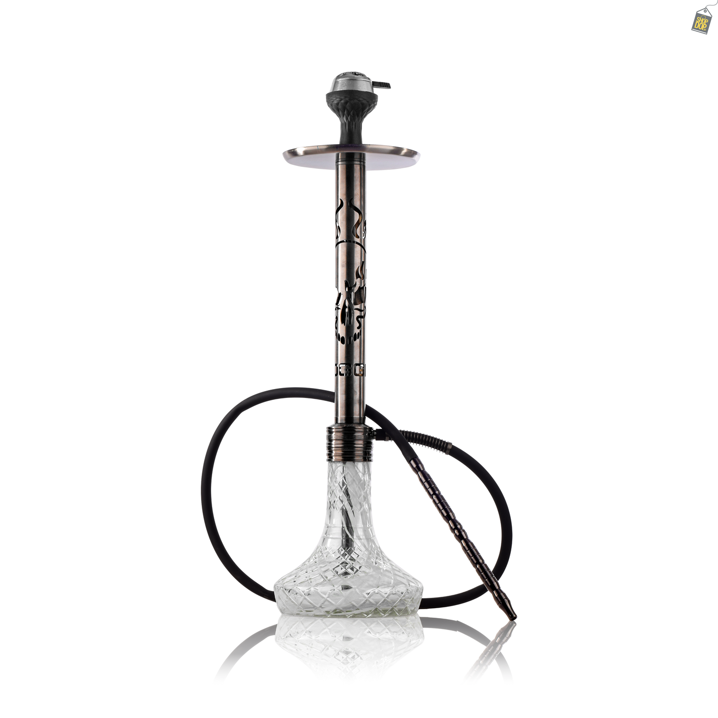 VG Romeo Vault Hookah - Gun Metal Skull Stem / Transparent Base