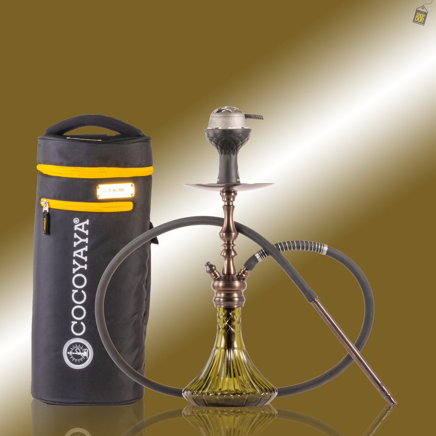 COCOYAYA Simba Hookah with Bag - Bronze Stem / Emerald Green Base