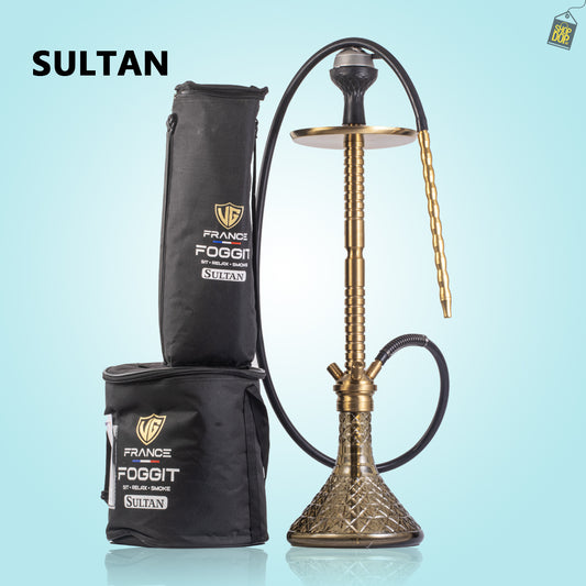 Sultan Heygan Hookah with 2 Bags - Grey Base / Gold Stem
