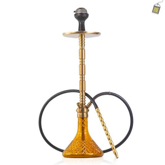 Sultan Evans Hookah with 2 Bags - Amber Base / Gold Stem