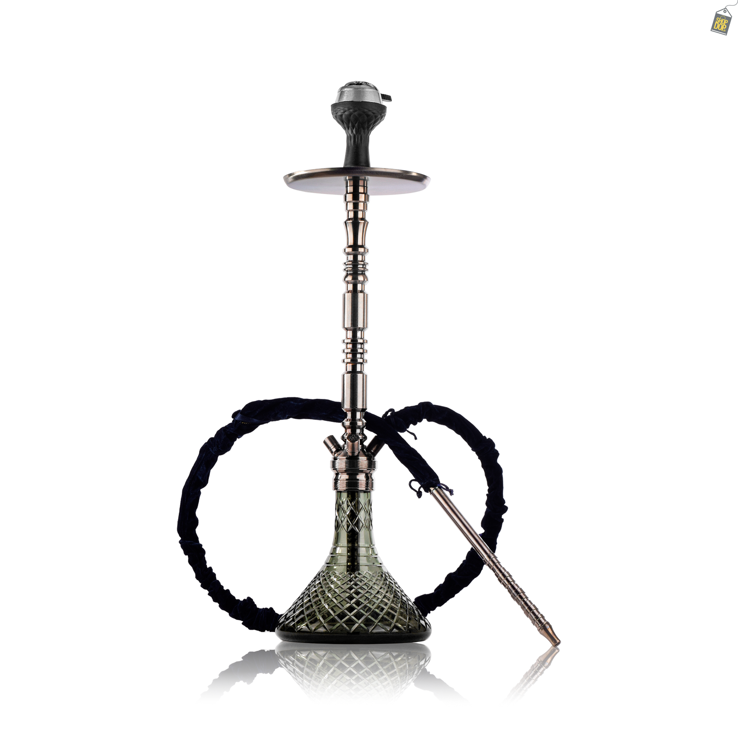 Sultan Orchan Hookah with 2 Bags - Gun Metal Stem / Emerald Green Base