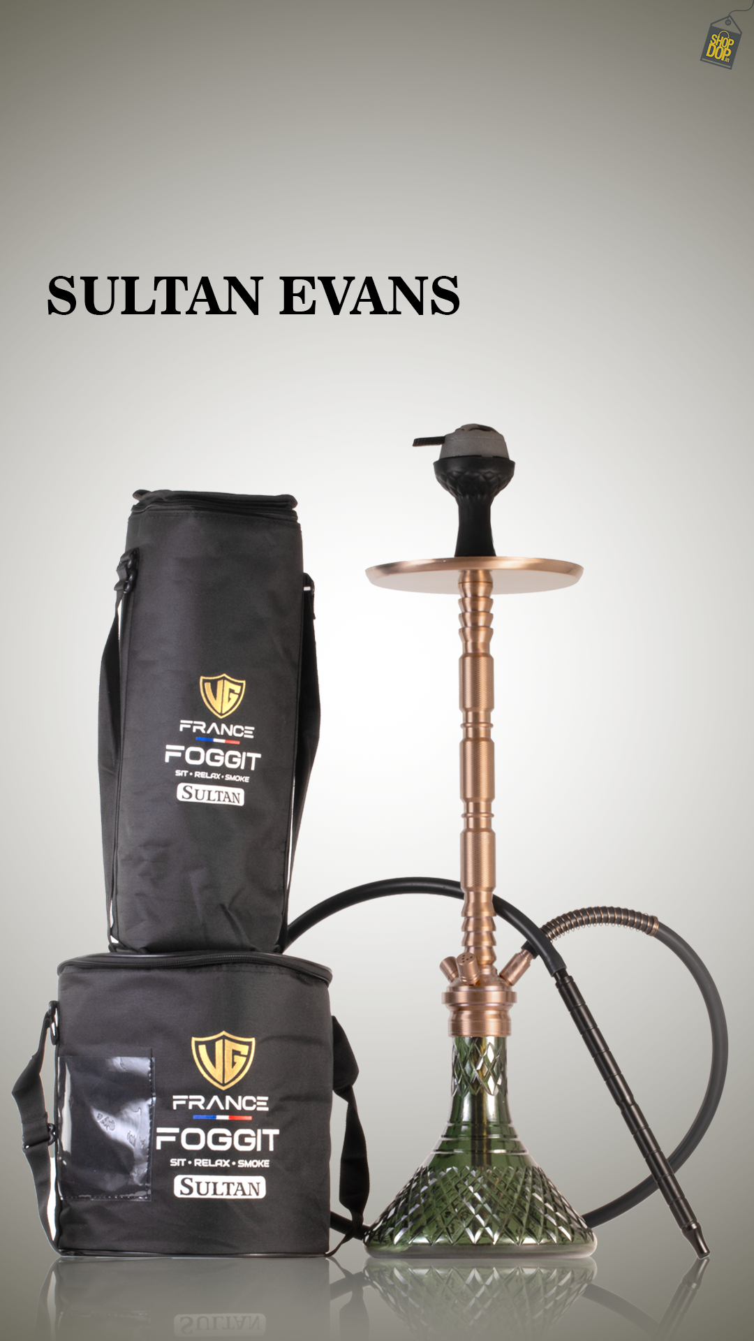 Sultan Evans Hookah with 2 Bags - Bronze Stem / Emerald Green Base