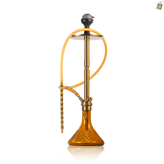Sultan Heygan Hookah with 2 Bags - Gold Stem / Amber Base