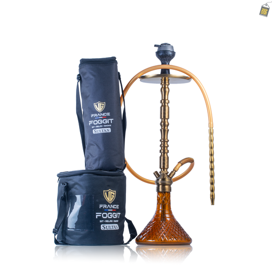 Sultan Igor Hookah with 2 Bags - Gold Stem / Amber Base