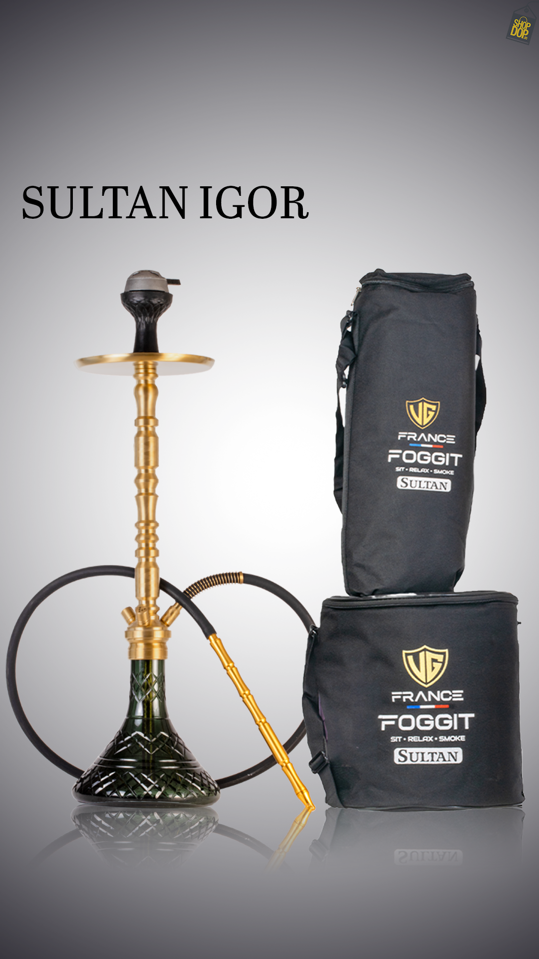 Sultan Igor Hookah with 2 Bags - Gold Stem / Emerald Green Base