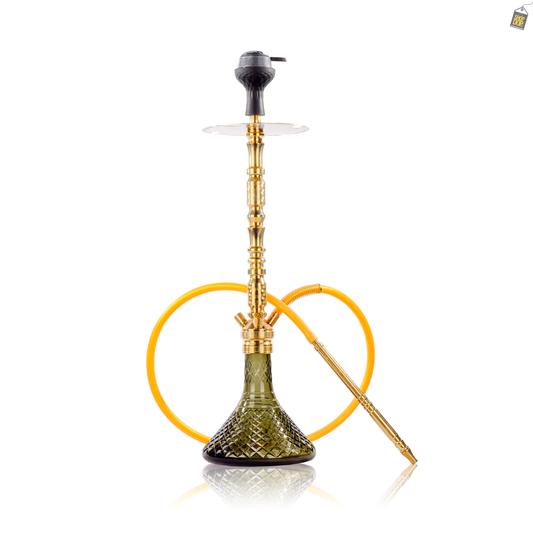 Sultan Igor Hookah with 2 Bags - Gold Stem / Emerald Green Base