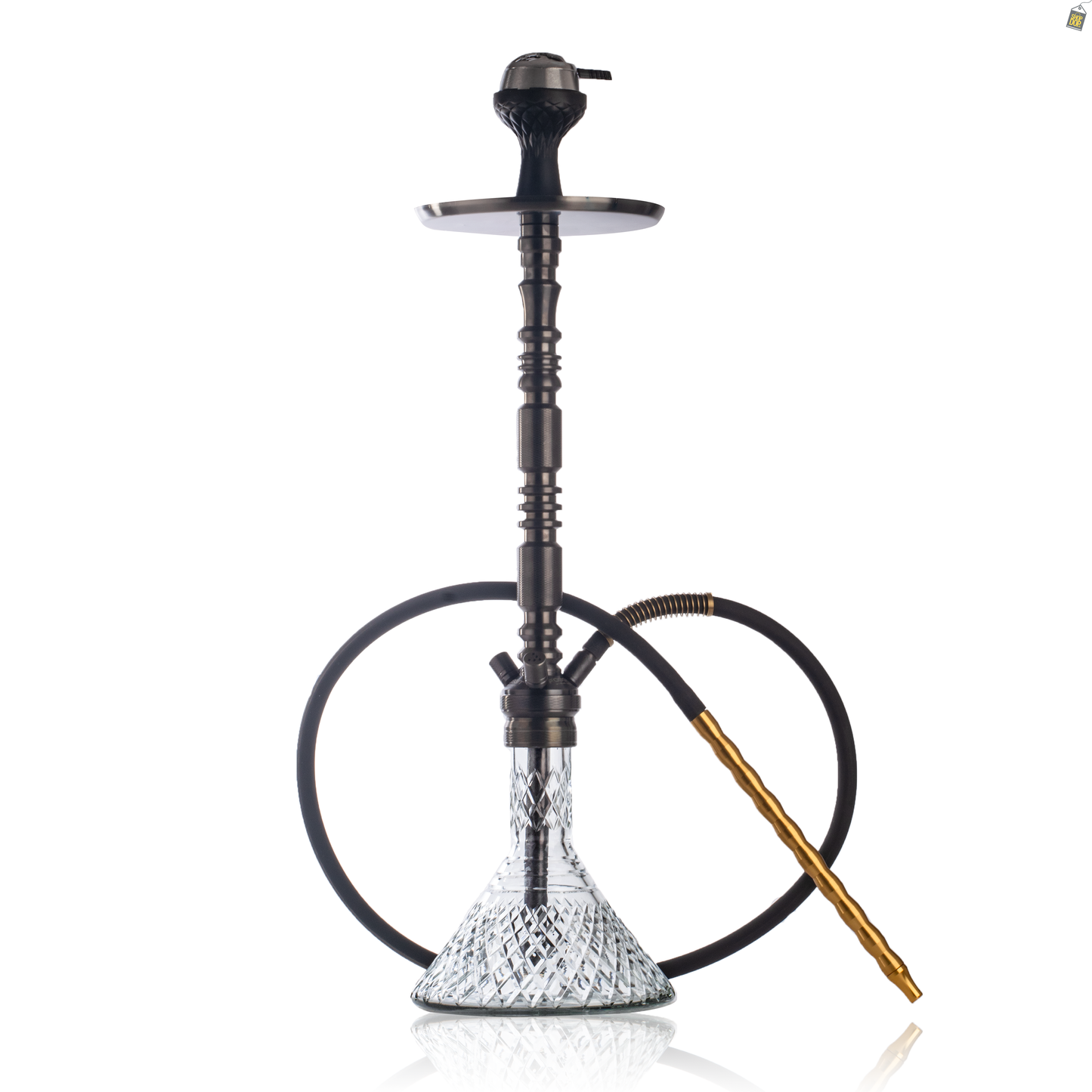 Sultan Orchan Hookah with 2 Bags - Black Stem / Transparent Base