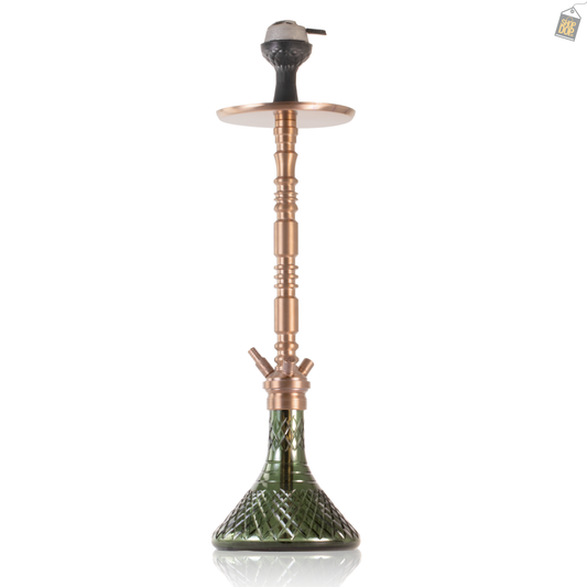 Sultan Orchan Hookah with 2 Bags - Bronze Stem / Emerald Green Base