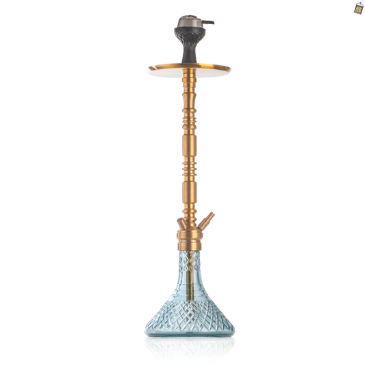 Sultan Orchan Hookah with 2 Bags - Golden Stem / Aqua Base