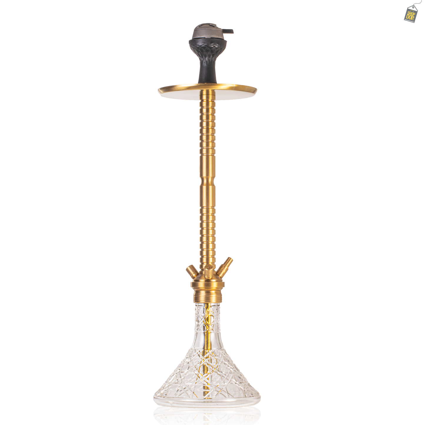 Sultan Heygan Hookah with 2 Bags - Gold Stem / Transparent Base