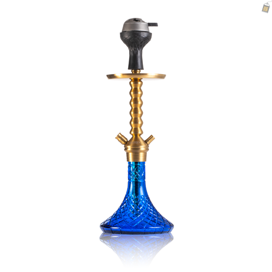 VG Joe Sheild Hookah with Bag - Gold Stem / Blue Base