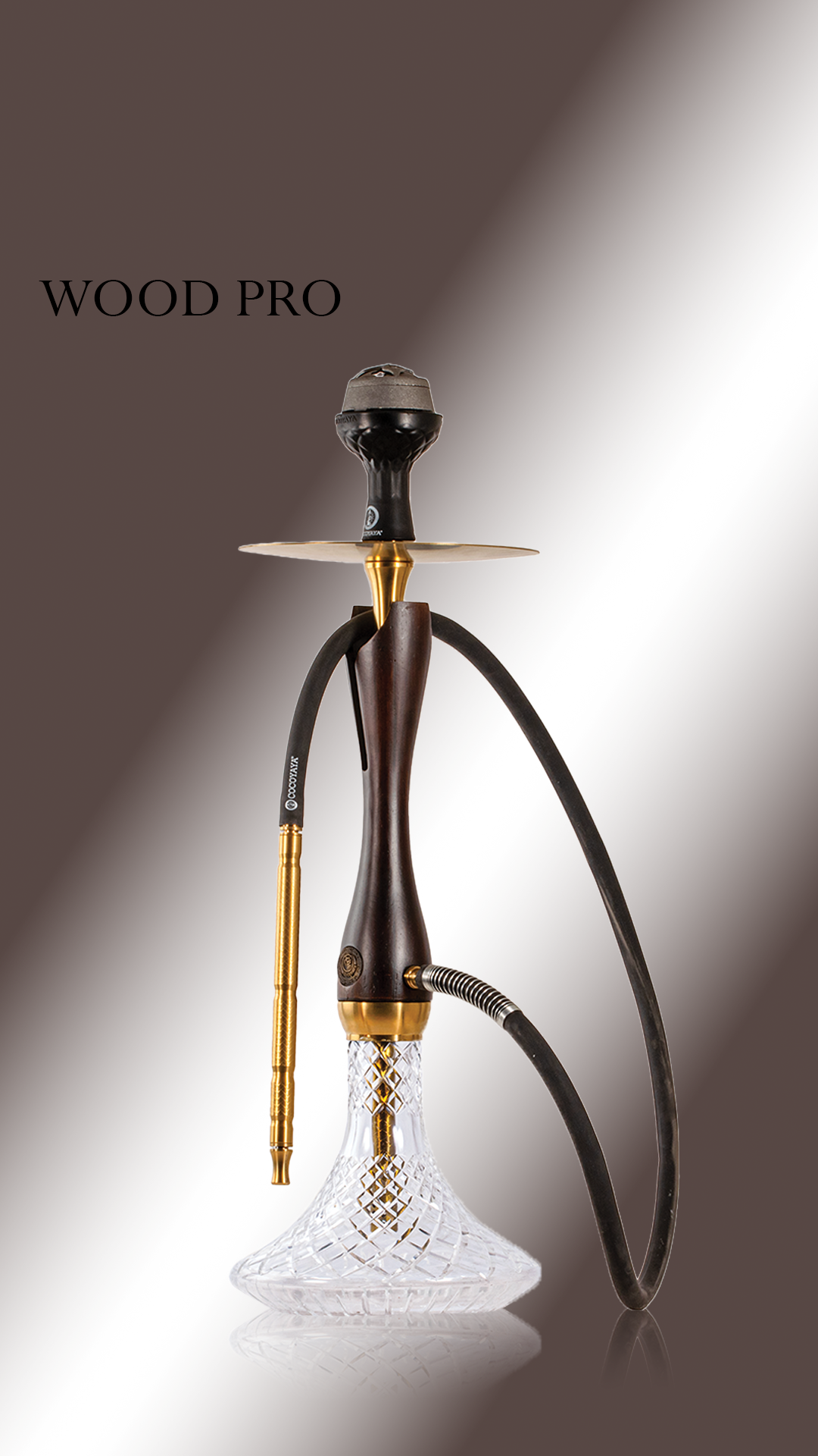 COCOYAYA Wood Pro Hookah - Golden Black Stem / Transparent Base