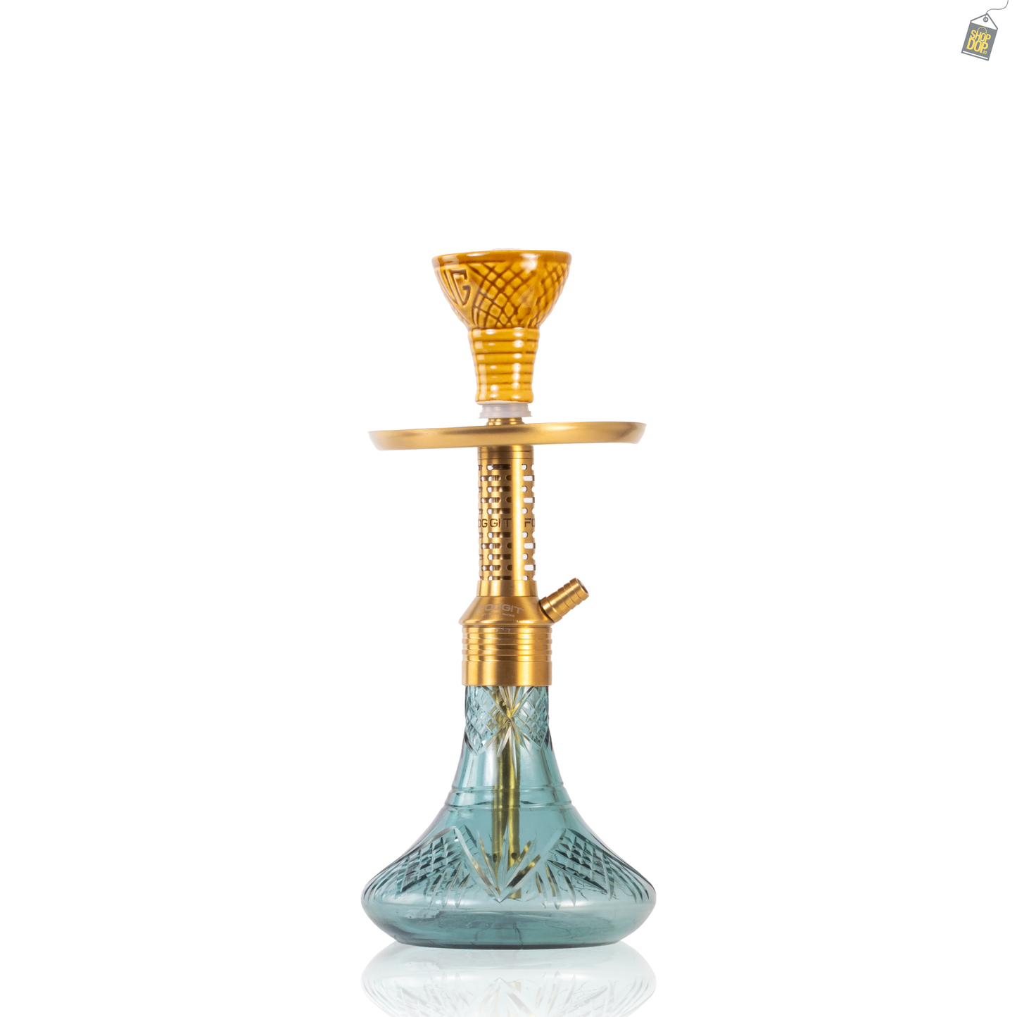Dark Knight Zipper Hookah with Bag - Gold Stem / Aqua Base