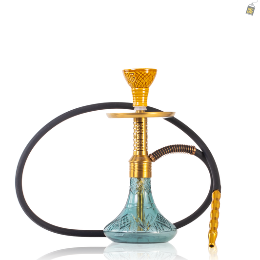 Dark Knight Zipper Hookah with Bag - Gold Stem / Aqua Base