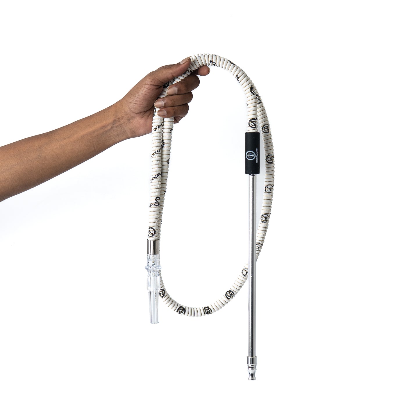 COCOYAYA Long Metal Handle Leather Hookah Pipe - White