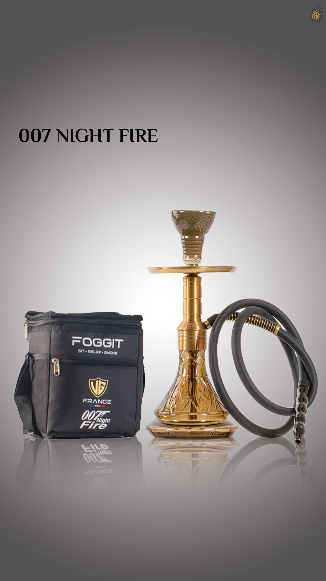 Noddy 007 Night Fire Hookah with Bag - Gold Stem / Amy Grey Base
