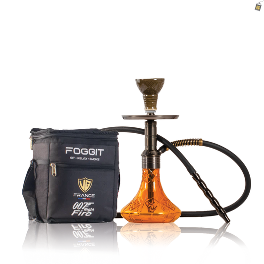 Noddy 007 Night Fire Hookah with Bag - Black Stem / Amber Base
