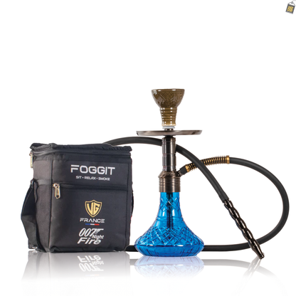 Noddy 007 Night Fire Hookah with Bag - Black Stem / Blue Base