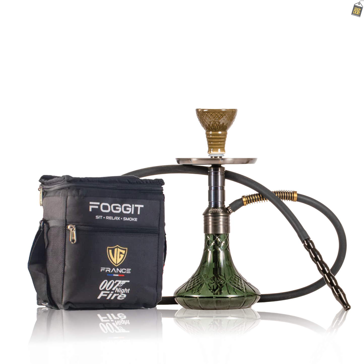Noddy 007 Night Fire Hookah with Bag - Black Stem / Emerald Green Base