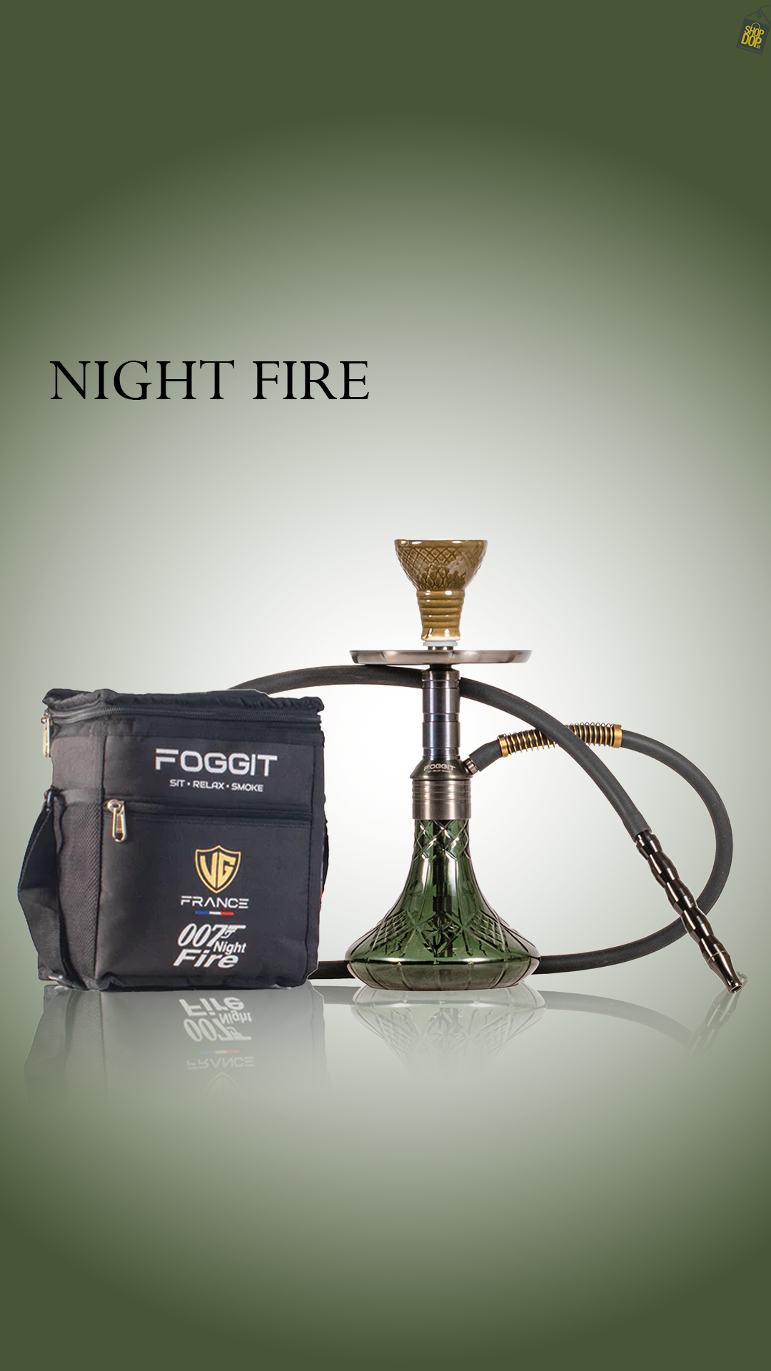 Noddy 007 Night Fire Hookah with Bag - Black Stem / Emerald Green Base