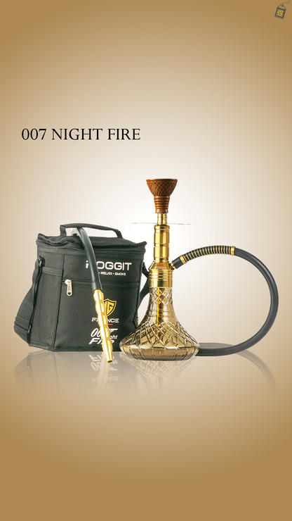 Noddy 007 Night Fire Hookah with Bag - Gold Stem / Grey Base