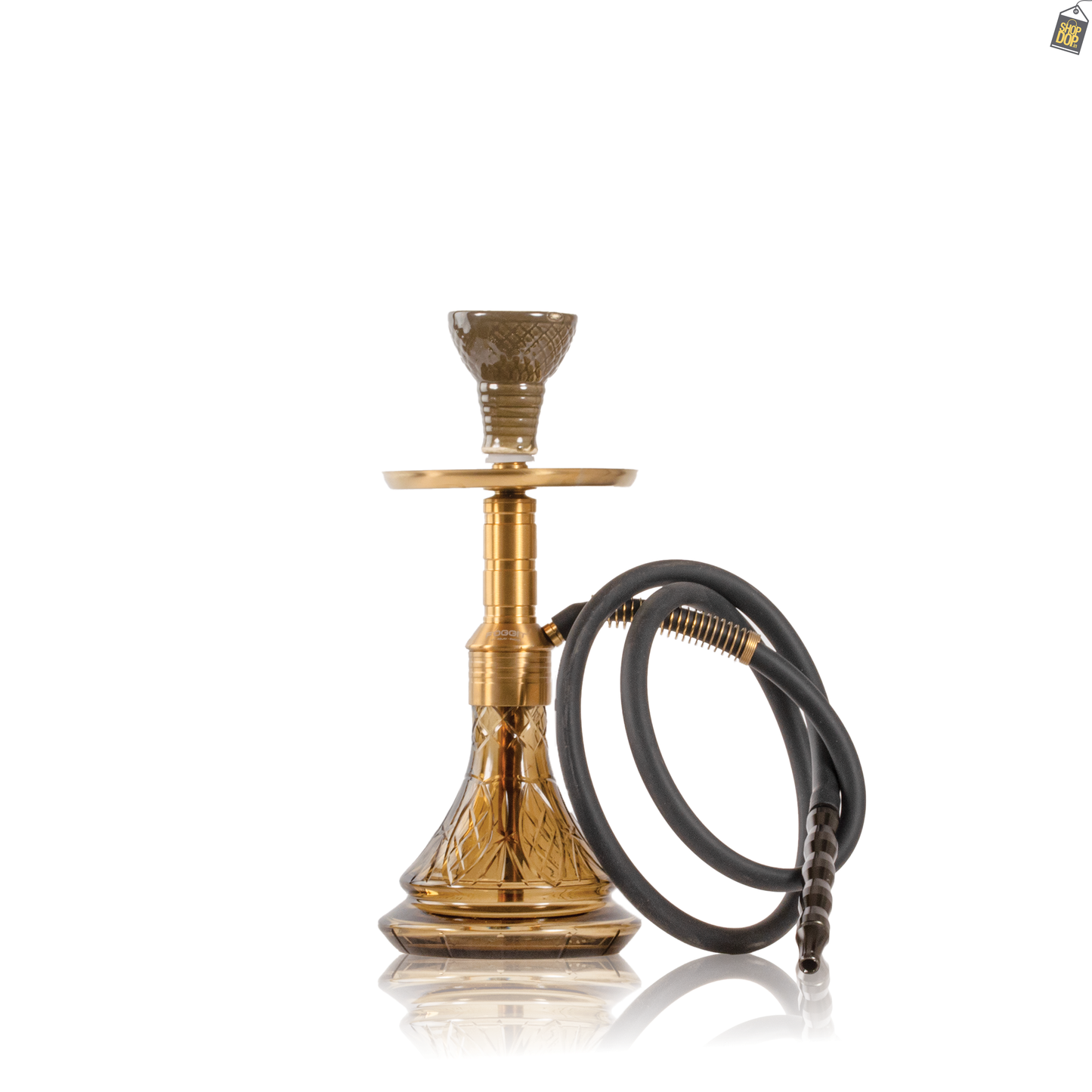 Noddy 007 Night Fire Hookah with Bag - Gold Stem / Amy Grey Base