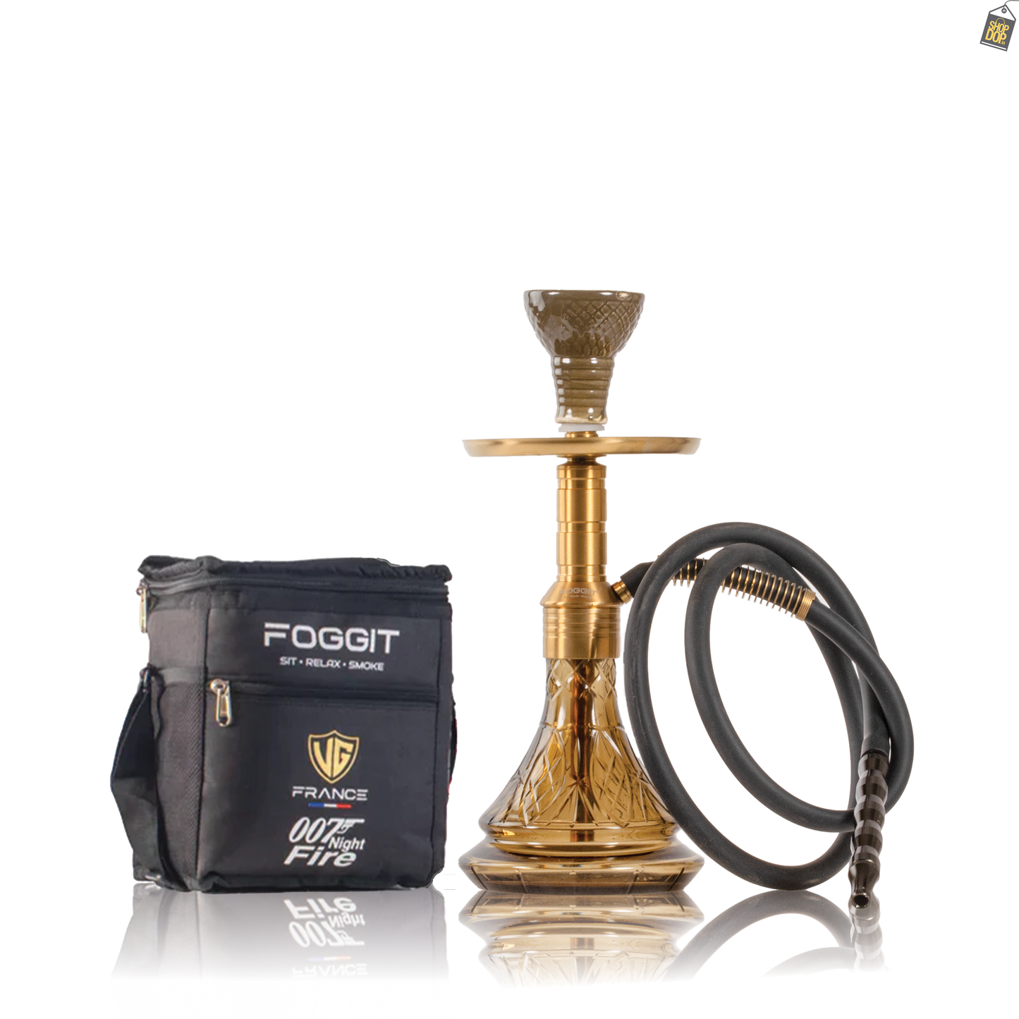 Noddy 007 Night Fire Hookah with Bag - Gold Stem / Amy Grey Base