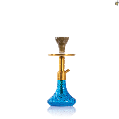 Noddy 007 Night Fire Hookah with Bag - Gold Stem / Blue Base