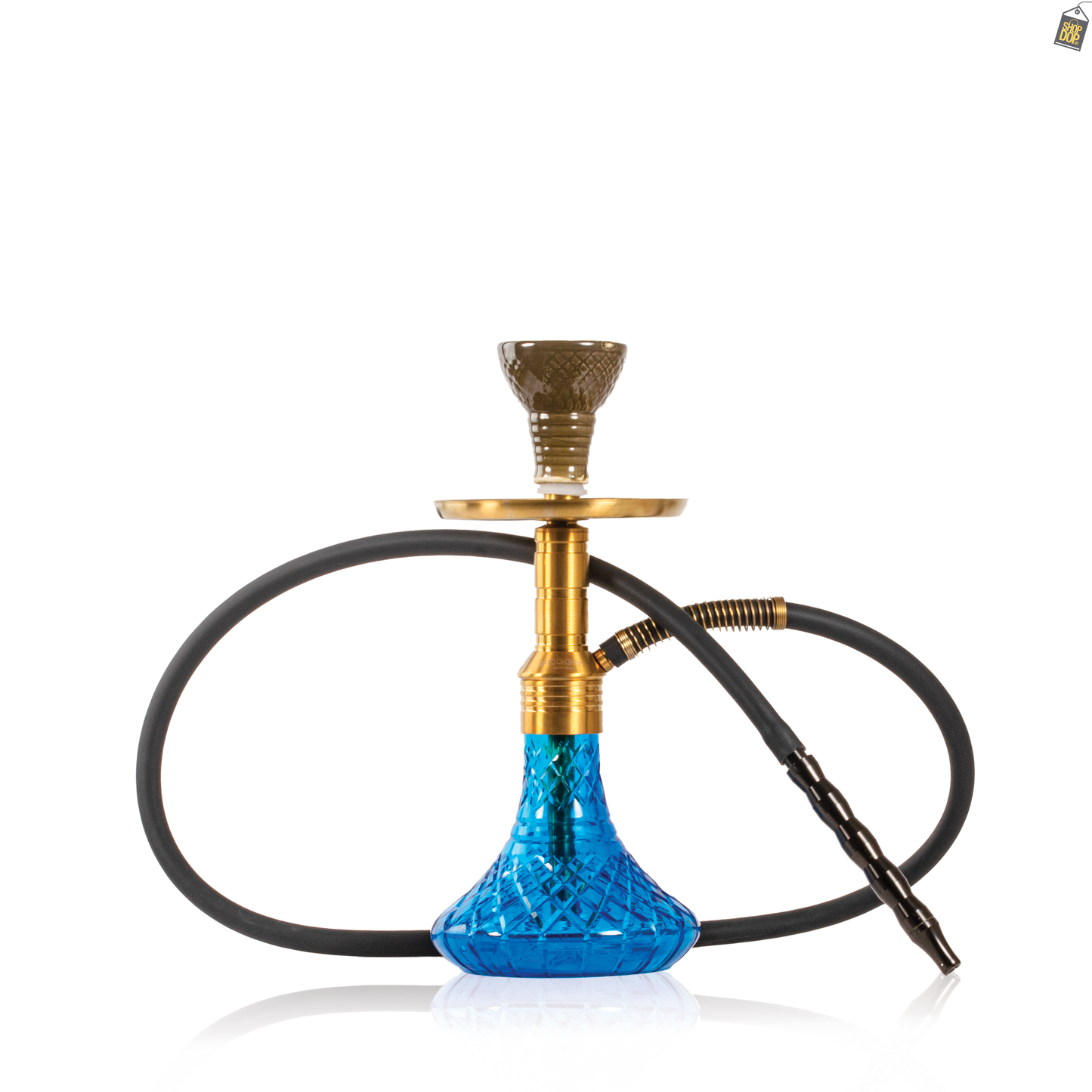 Noddy 007 Night Fire Hookah with Bag - Gold Stem / Blue Base