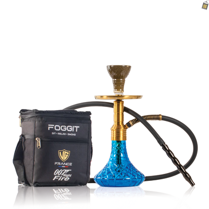Noddy 007 Night Fire Hookah with Bag - Gold Stem / Blue Base