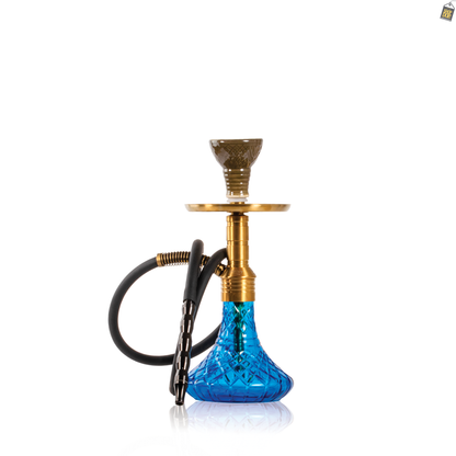 Noddy 007 Night Fire Hookah with Bag - Gold Stem / Blue Base