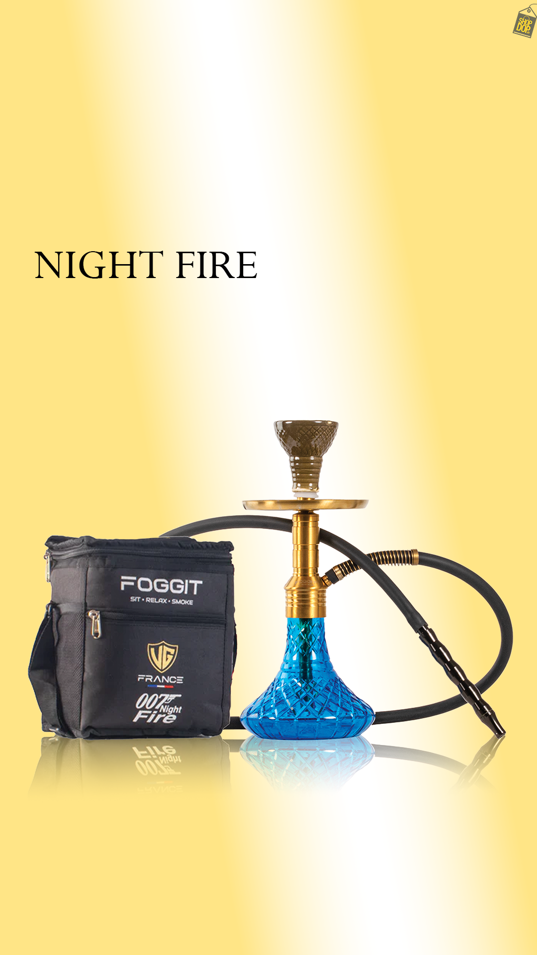 Noddy 007 Night Fire Hookah with Bag - Gold Stem / Blue Base