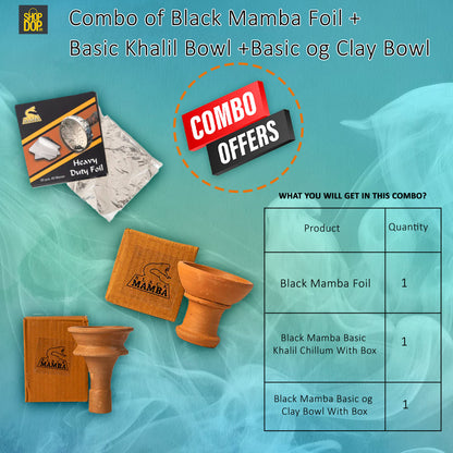 Combo of Black Mamba Foil + Basic Khalil Bowl + Basic og Clay Bowl with Box